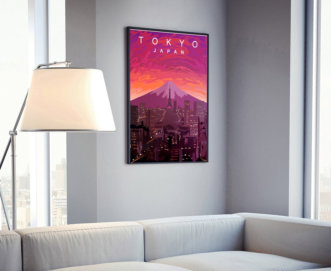 Tokyo Japan Mount Fuji Sunset Skyline City Lights Travel Poster - Image 4