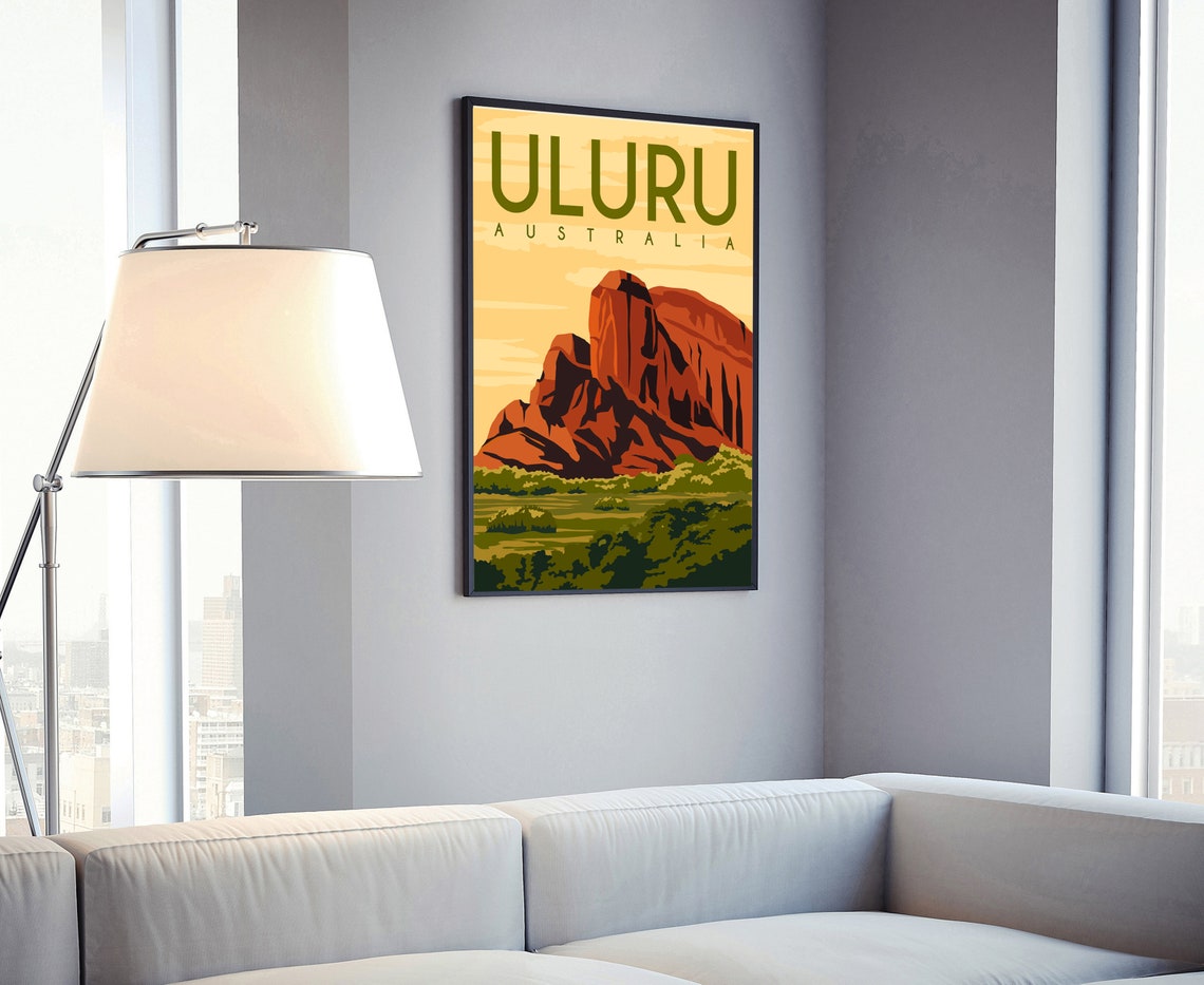 Uluru Australia Red Rock Desert Retro Vintage Travel Wall Art Poster - Image 4