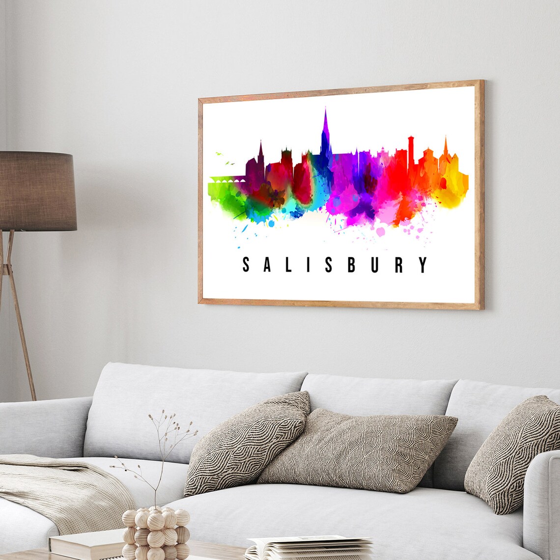Salisbury England Cathedral Spire Watercolor Skyline City Poster - Image 4