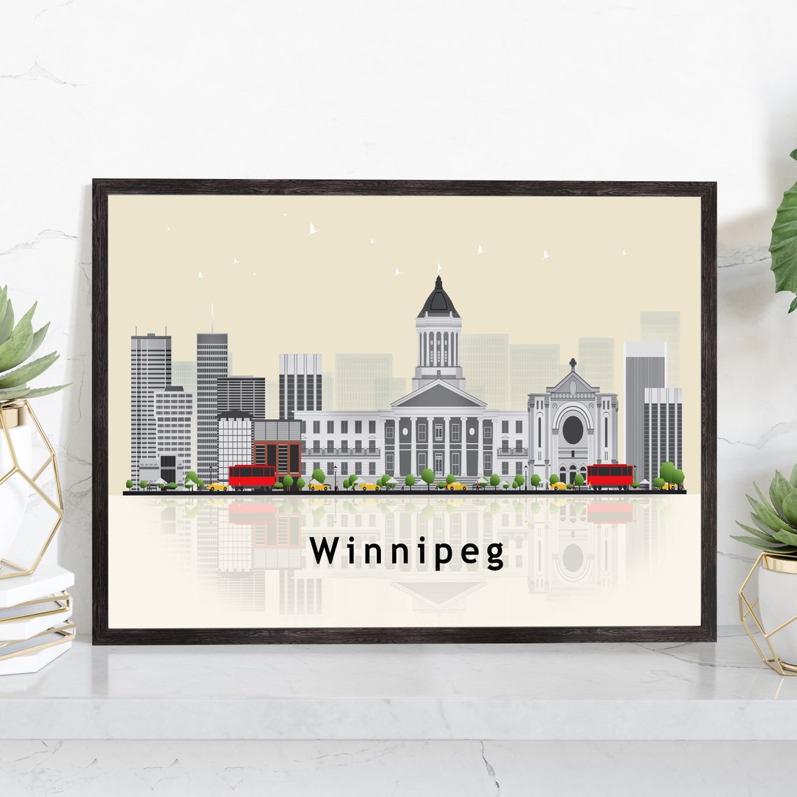 Winnipeg Canada Modern Skyline Illustration Landmarks Travel Poster