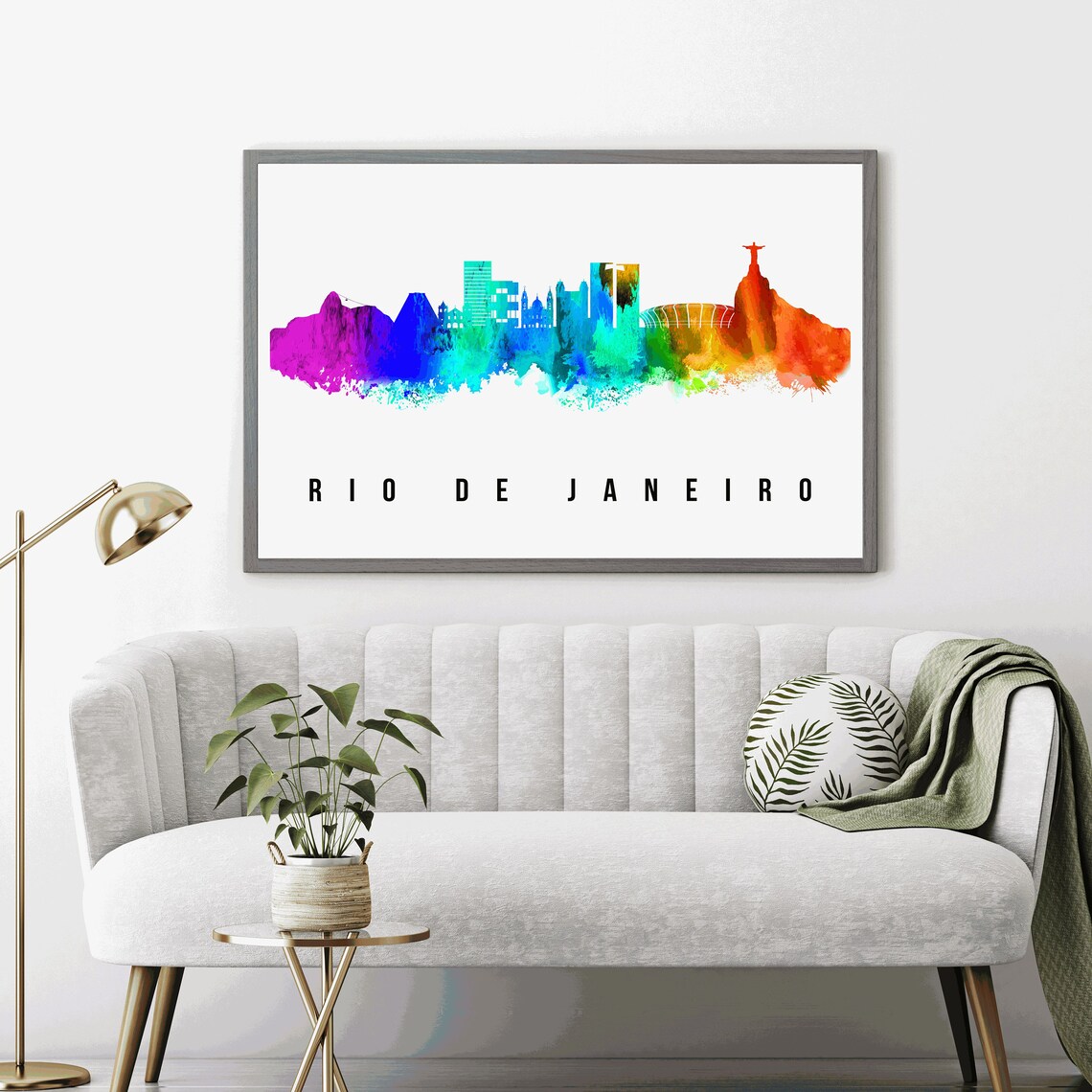 Rio De Janeiro Brazil Rainbow Watercolor Skyline Travel Poster - Image 4