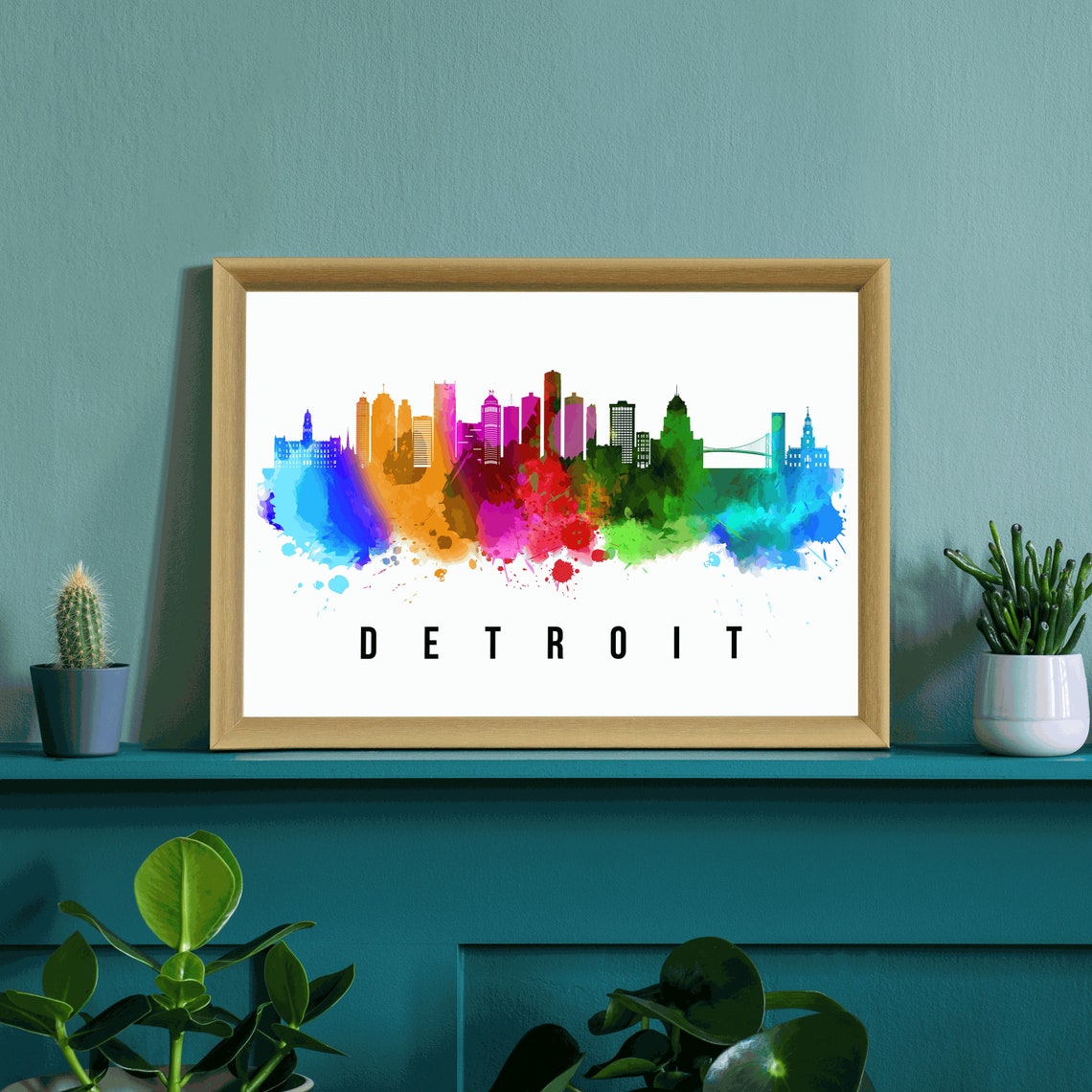 Detroit Michigan Skyline Poster Detroit Cityscape Painting Detroit Michigan Landmark And Cityscape Print Home And Office Wall Art - Image 3