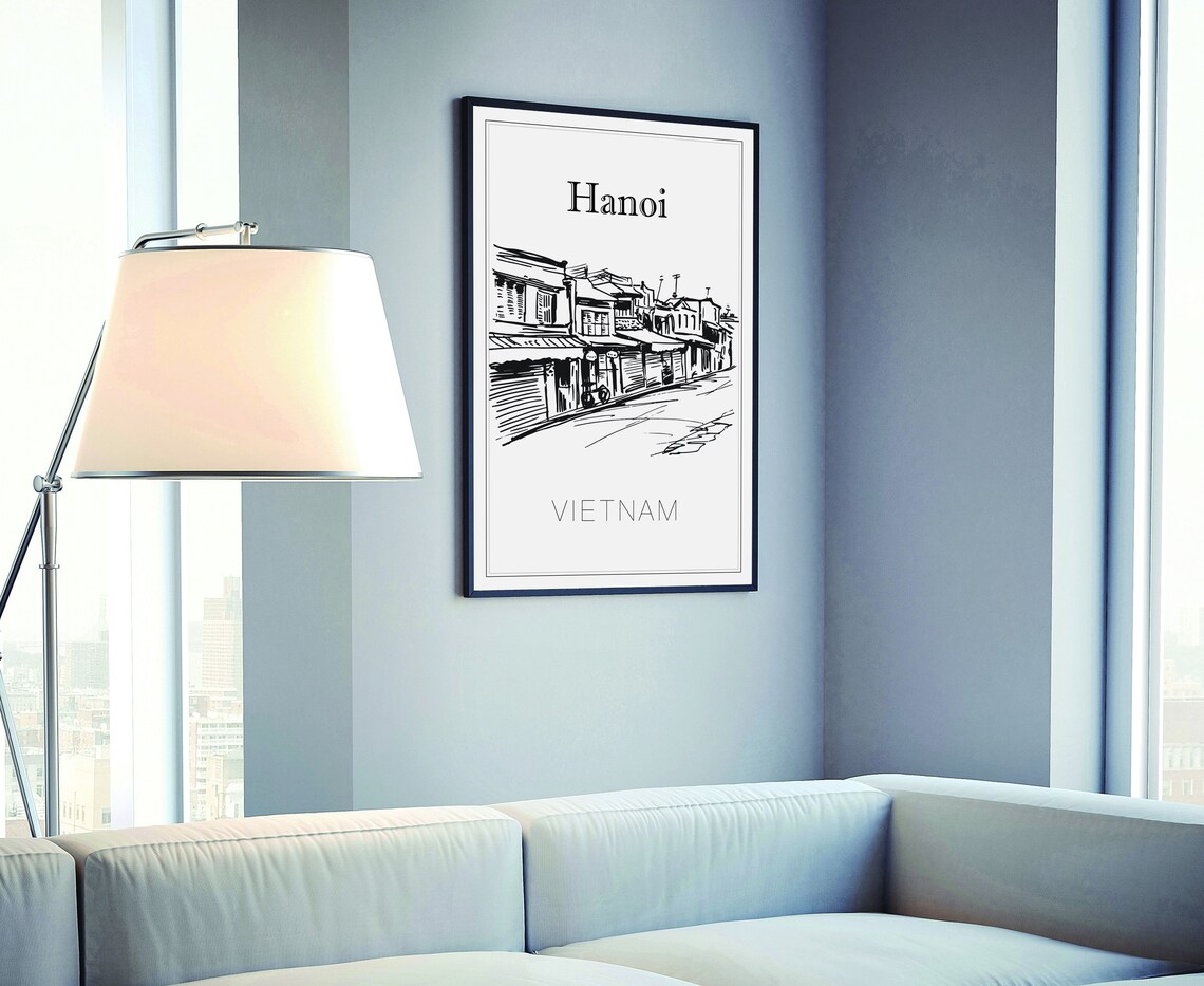 Hanoi Vietnam Old Quarter Street Shops Hand Drawn Line Art Poster - Image 4