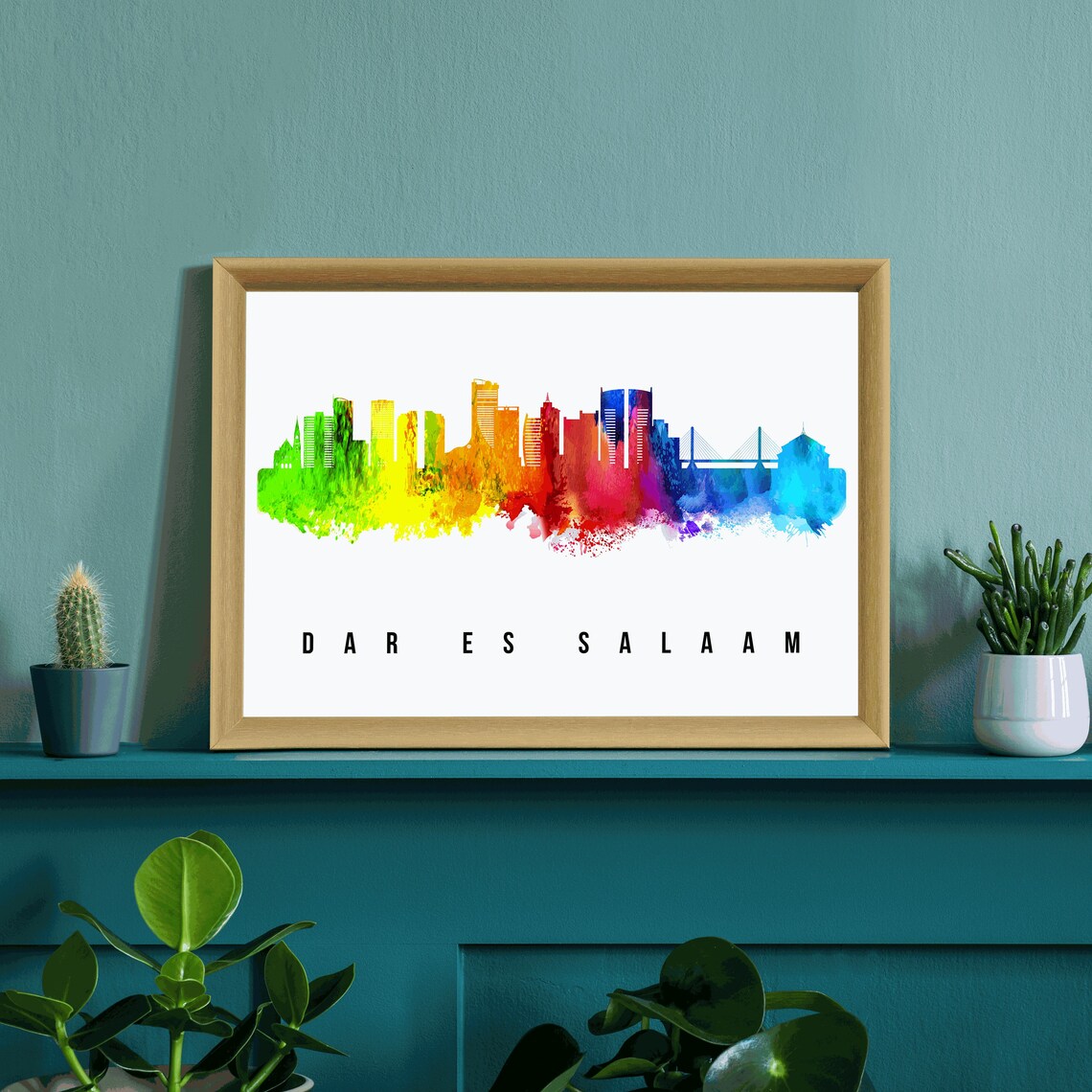 Dar Es Salaam Tanzania Rainbow Watercolor Skyline Cityscape Poster - Image 3