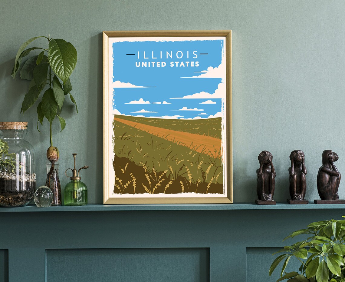 Illinois United States Vintage Countryside Road Travel Poster - Image 3