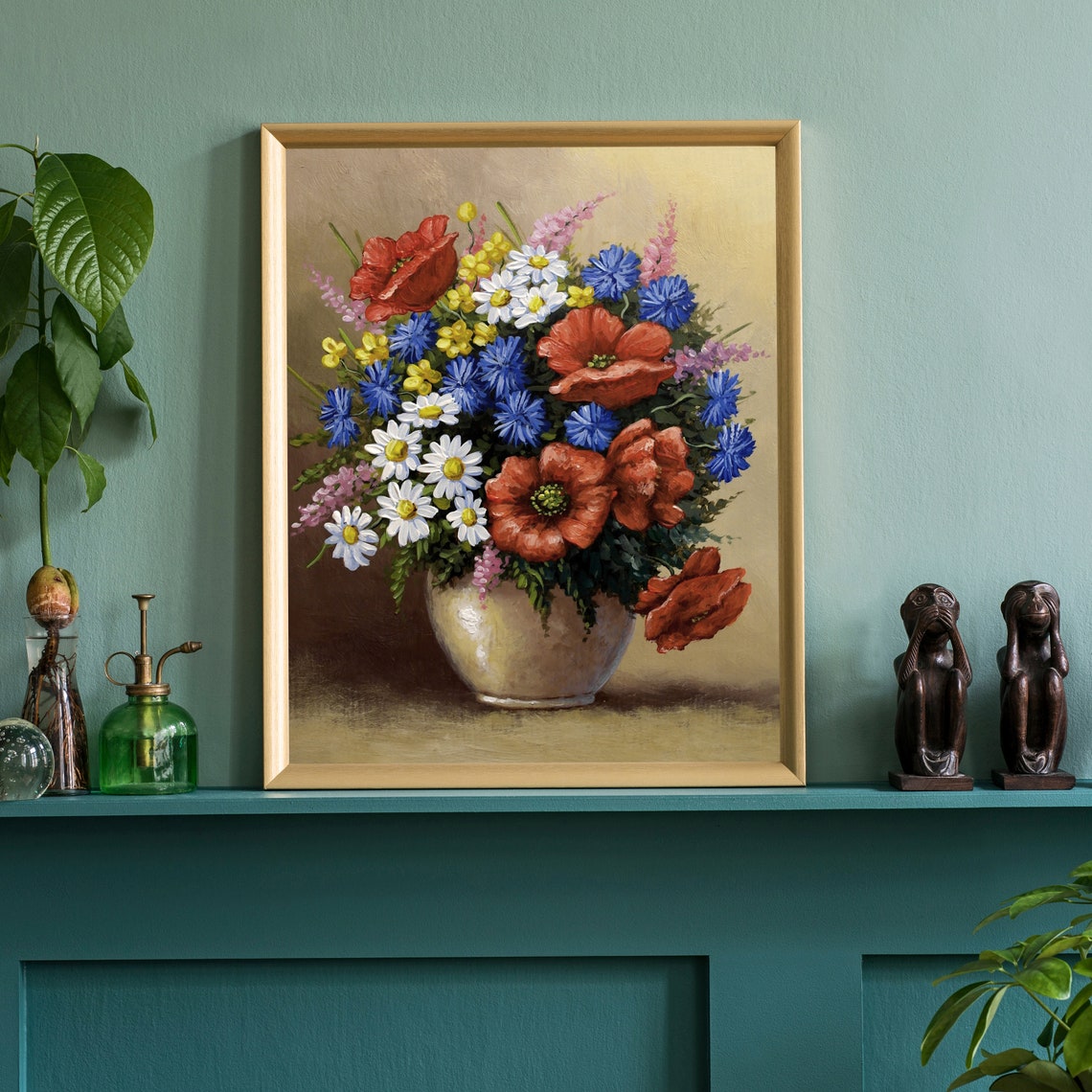 Flowers Oil Painting Flowers Still Life Poster Prints Flower Painting Prints Floral Texture Oil Painting Home Office Wall Art Decoration - Image 2