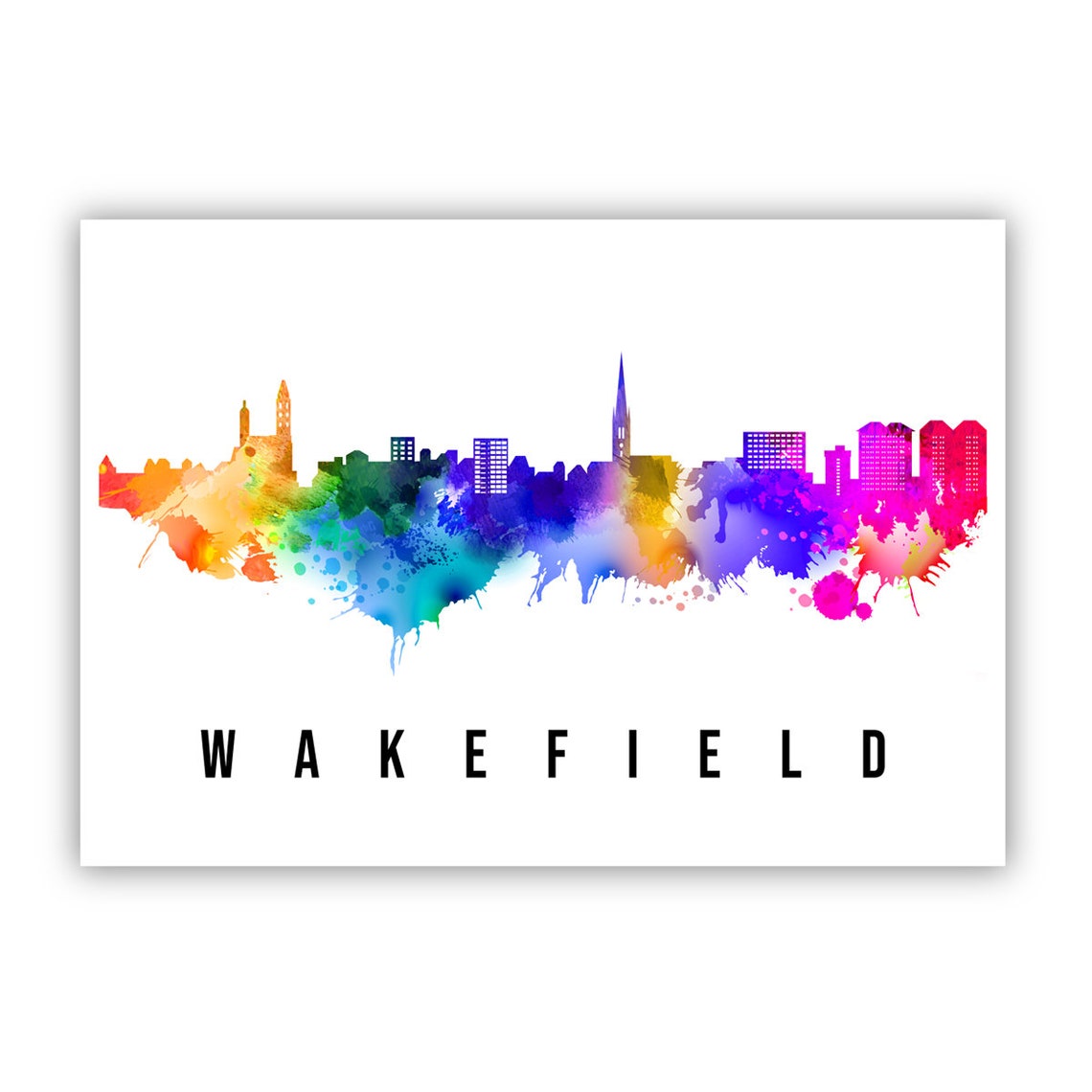 Wakefield England Rainbow Watercolor Skyline Cityscape Poster - Image 2