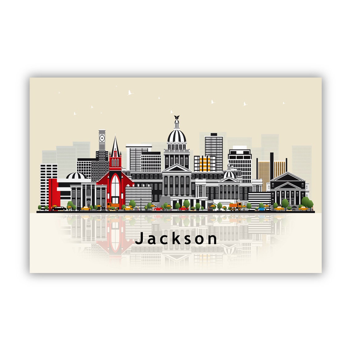 Jackson Mississippi Skyline Landmark Illustration Cityscape Poster - Image 2