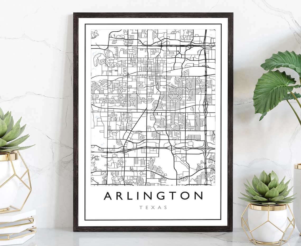 Arlington Texas Minimalist Street Road Map Modern Wall Art Print