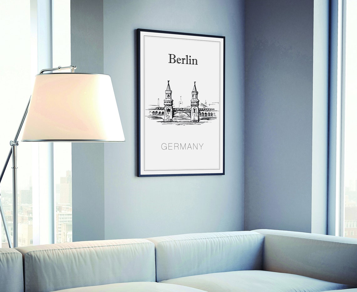 Berlin Germany Oberbaum Bridge Twin Towers Hand Drawn Sketch Poster - Image 4