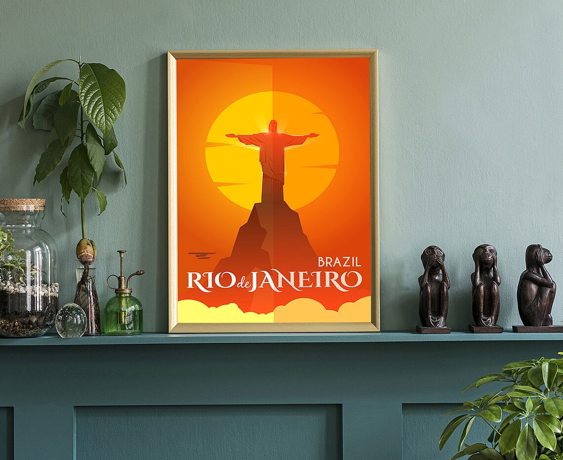 Rio De Janeiro Brazil Christ The Redeemer Sunset Retro Travel Poster - Image 3