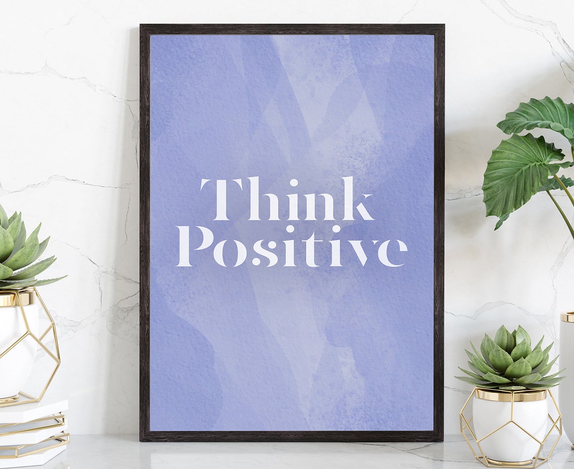 Think Positive Lavender Watercolor Typography Poster Wall Decor