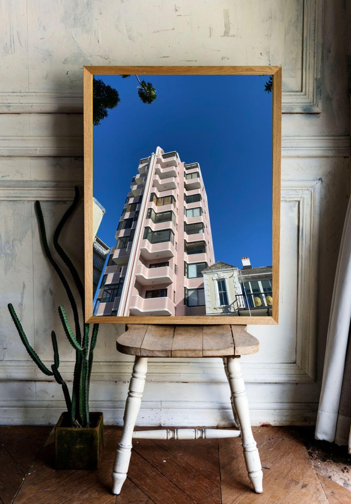 Pink Art Deco Apartment Building Facade Blue Sky Architecture Poster - Image 3