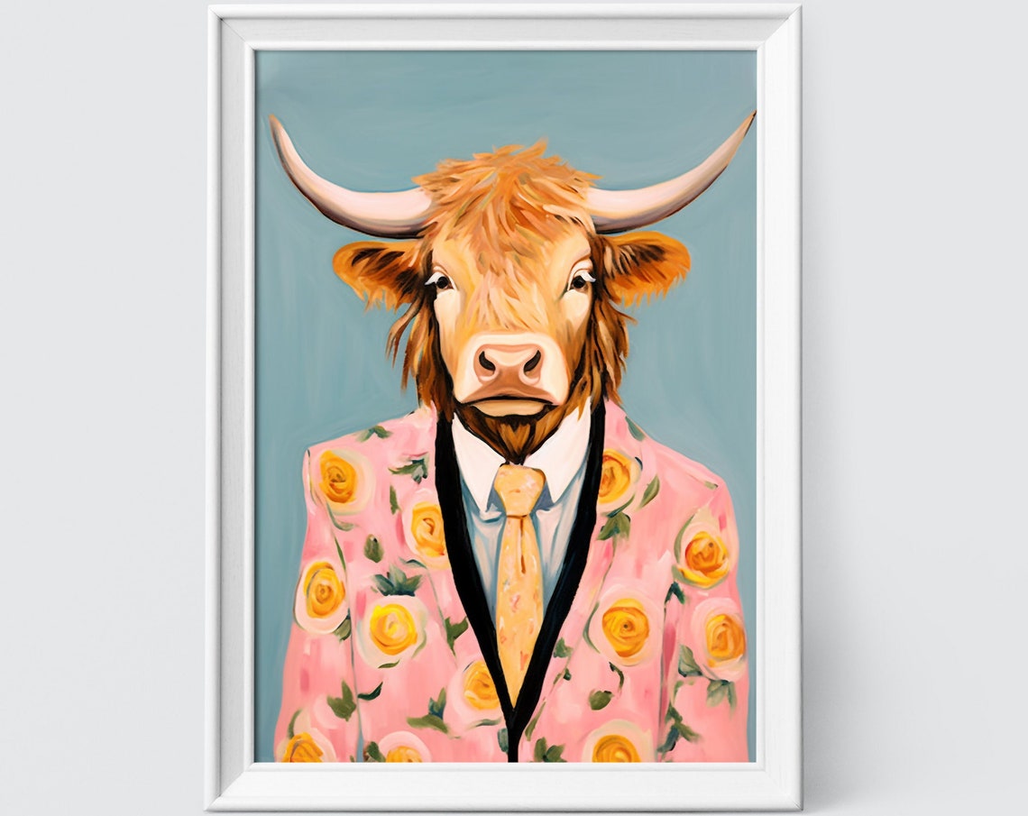 Highland Cow Fashion Print Highland Cow Artwork Cow Painting Fashion Art Animal Art Animal Painting Art Prints