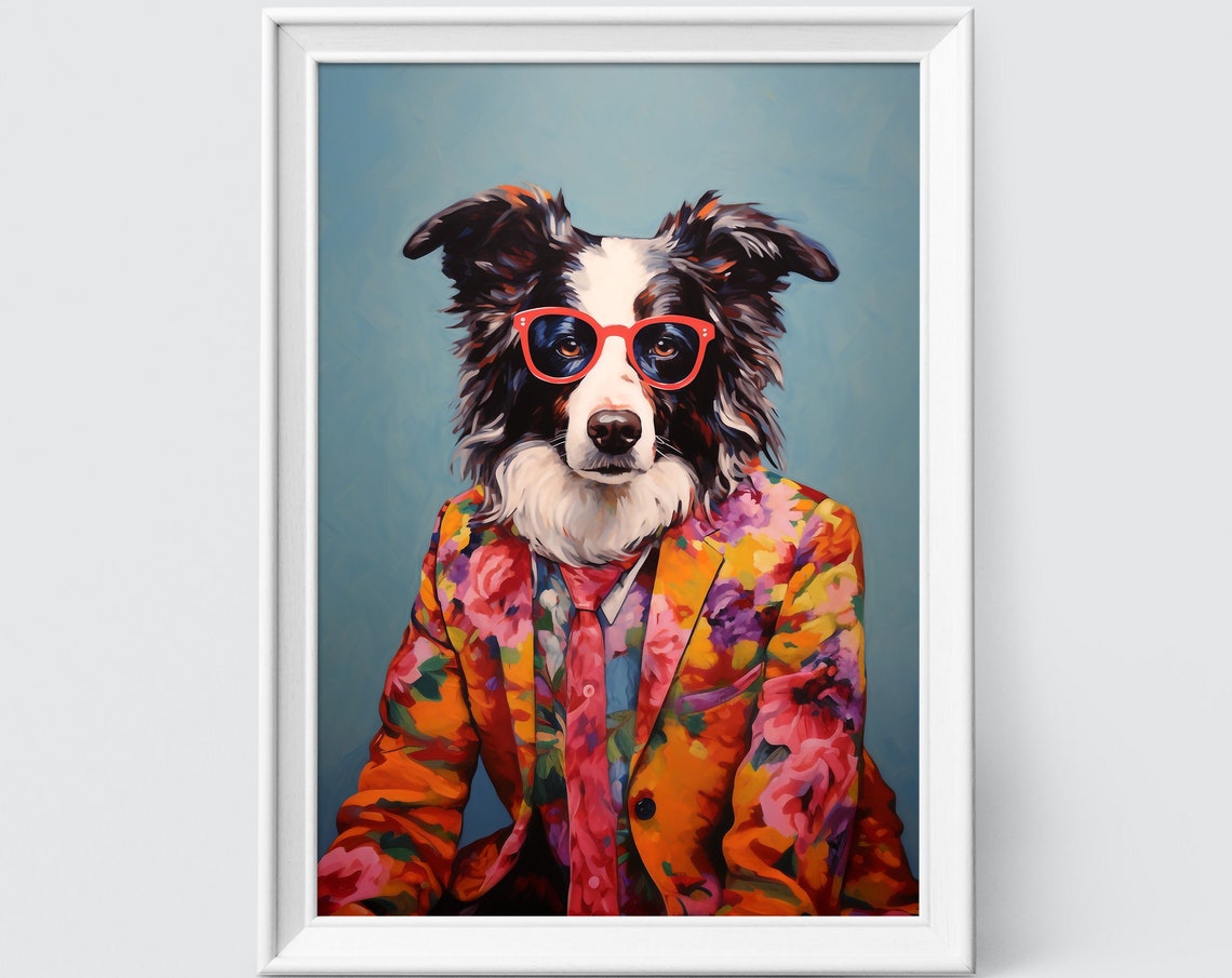 Border Collie Dog Art Fashion Print Dog Portrait Fashion Art Animal Art Animal Painting Art Prints