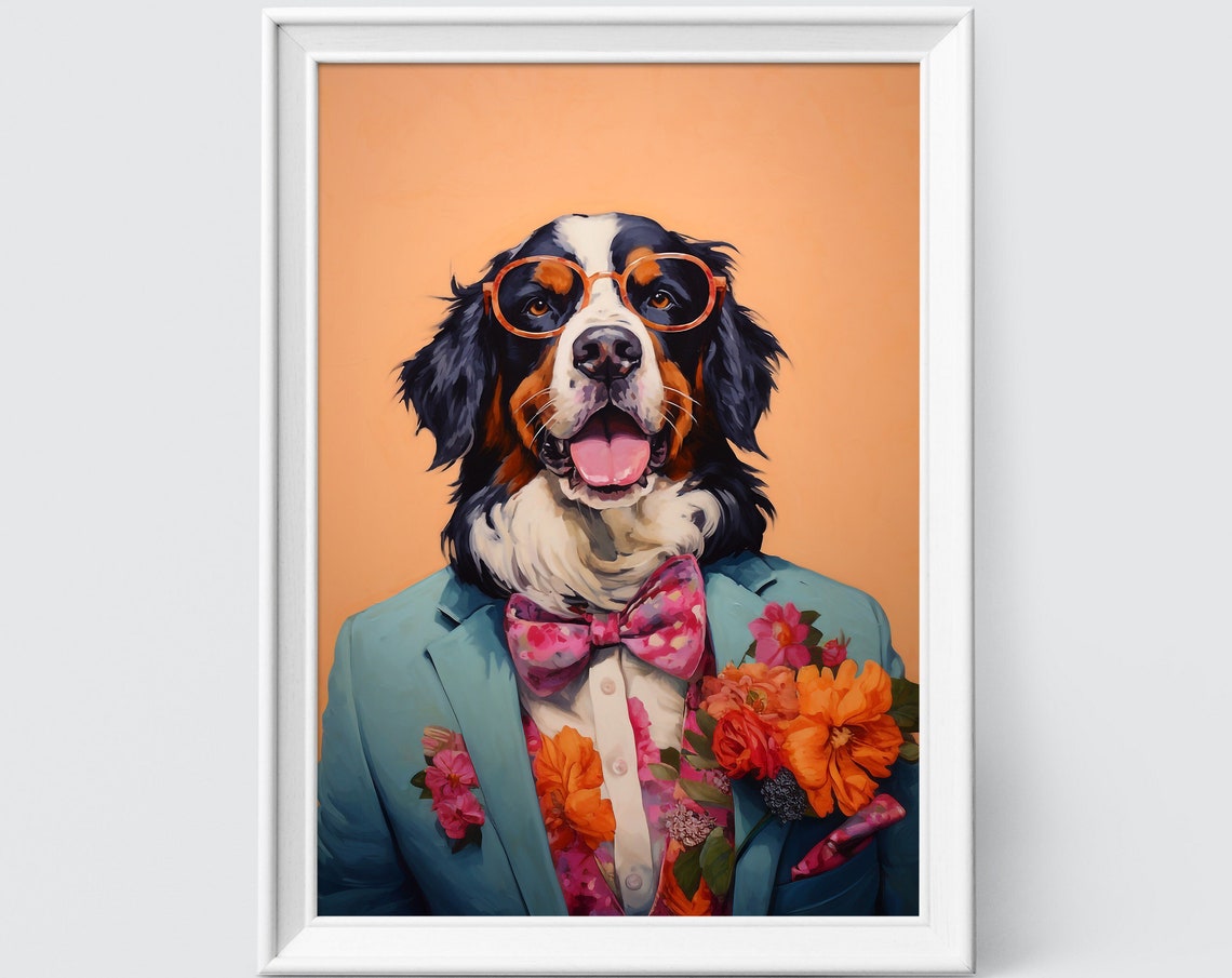 Bernese Mountain Dog Dog Art Fashion Print Dog Portrait Fashion Art Animal Art Animal Painting Art Prints