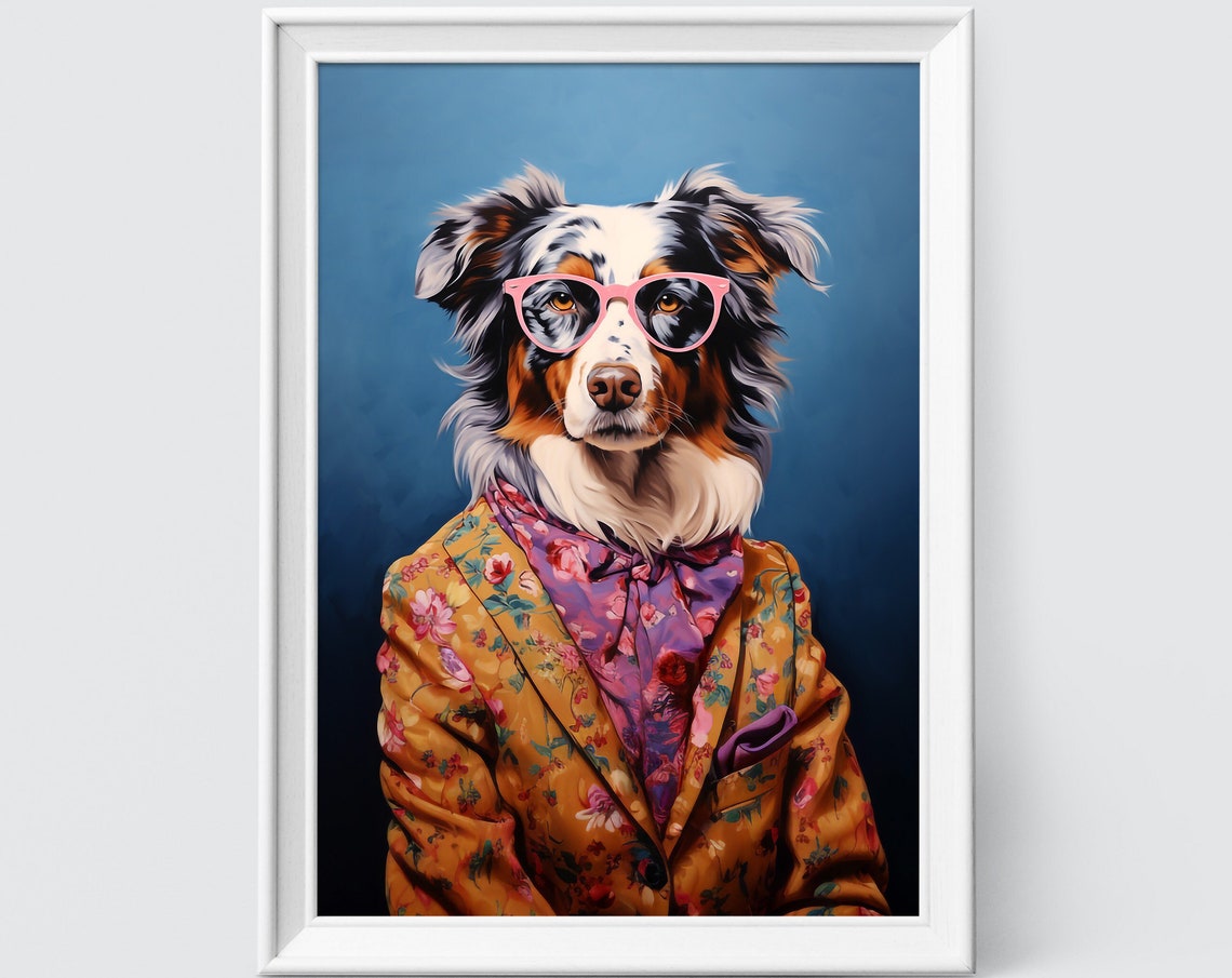Australian Shepherd Australian Dog Fashion Print Dog Portrait Fashion Art Animal Art Animal Painting Art Prints
