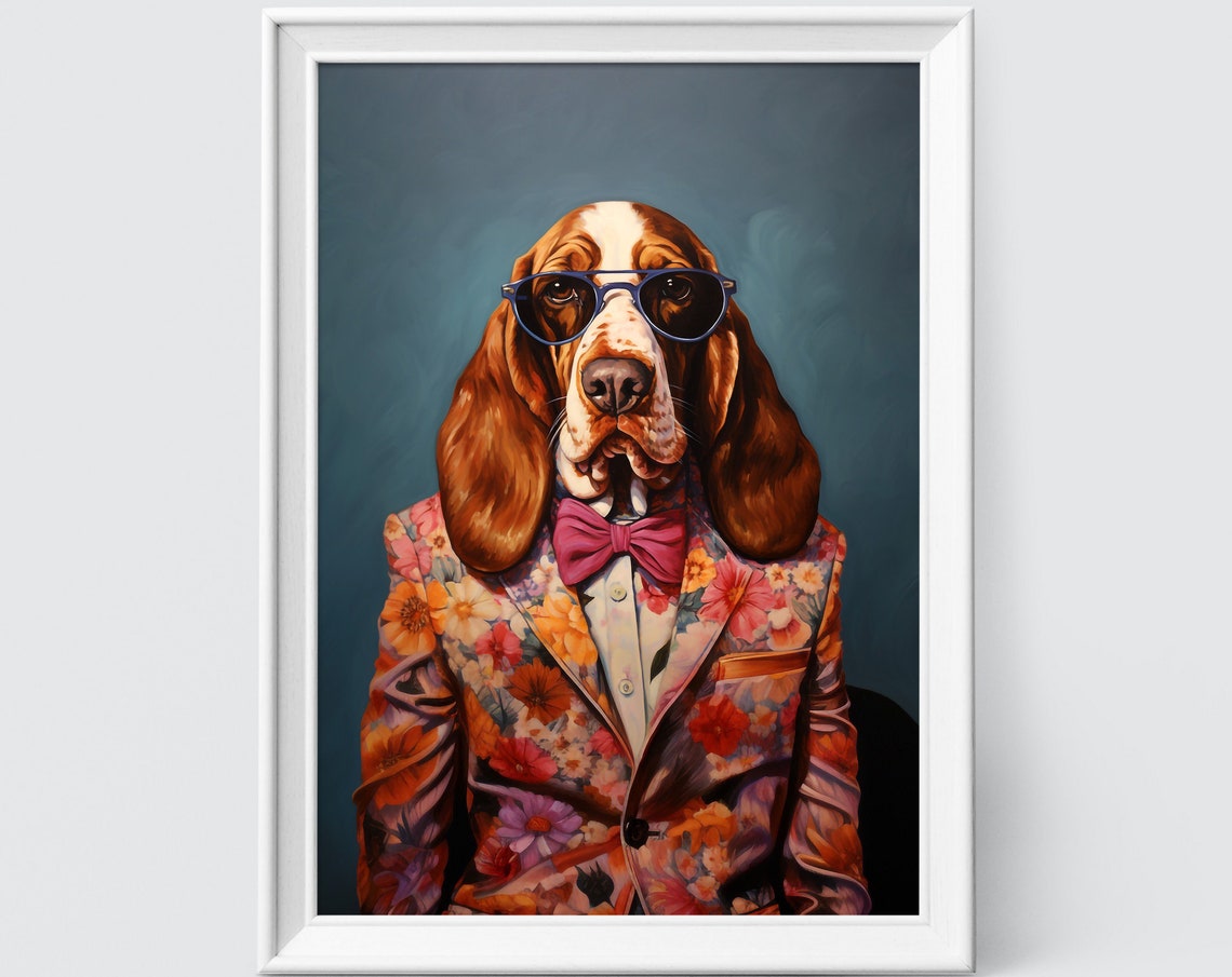 Basset Hound Dog Art Fashion Print Dog Portrait Fashion Art Animal Art Animal Painting Art Prints