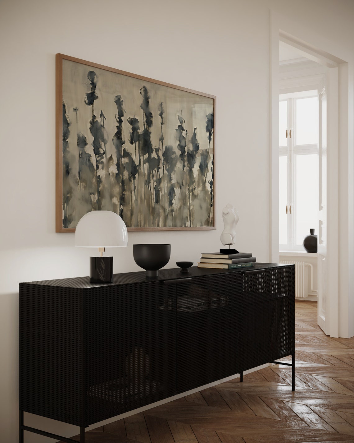 Muted Gray Botanical Abstract Oil Painting Minimalist Wall Poster - Image 2
