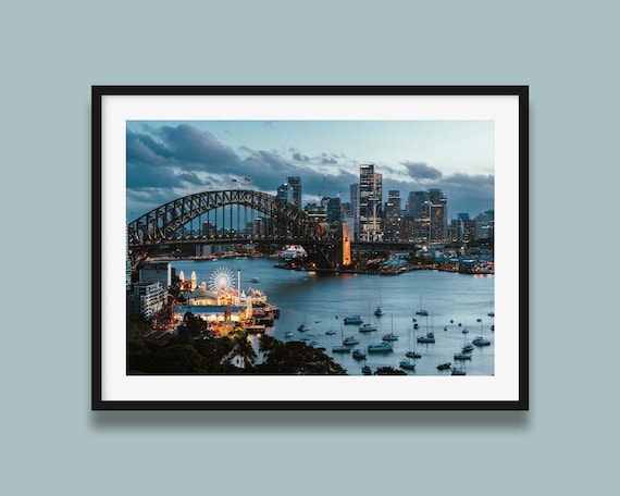 Sydney Harbour Evening Harbour Bridge Luna Park Lavender Bay Poster