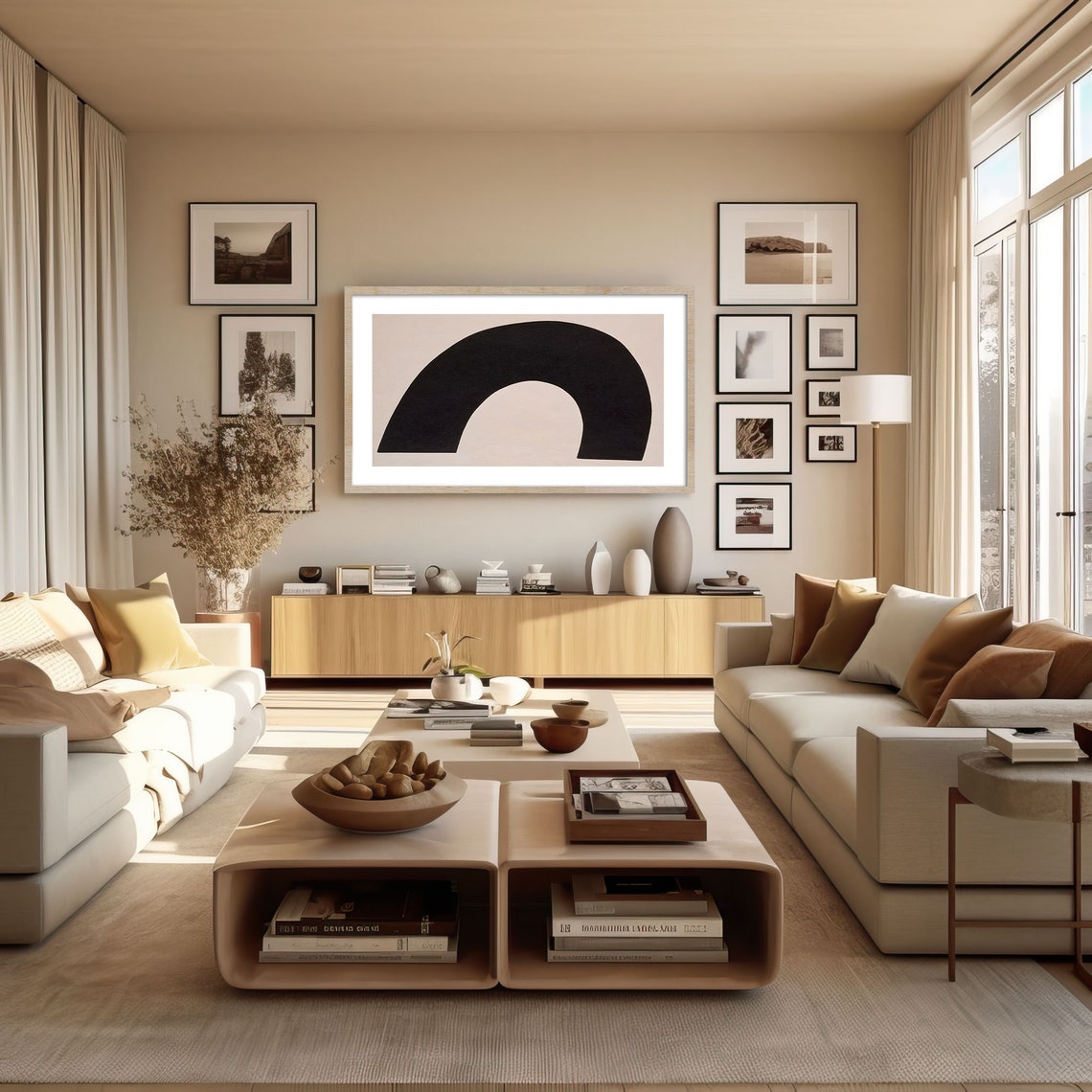 Minimalist Black Arch Abstract Painting on Beige Modern Neutral Poster - Image 3