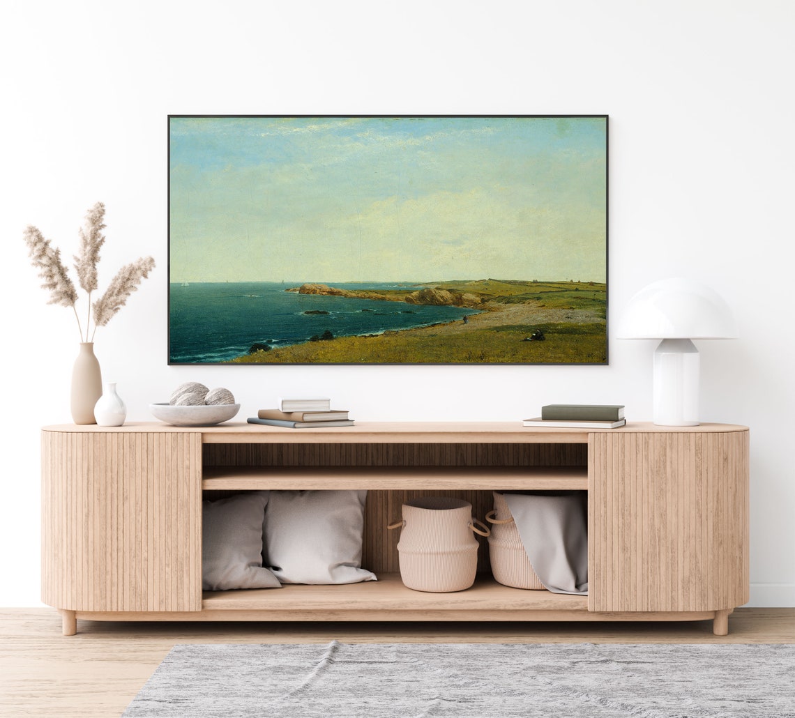Vintage Coastal Seascape Painting Frame Tv Art Nautical Tv Art Antique Oil Painting Ocean Frame Tv Art Large Art Seaside - Image 4