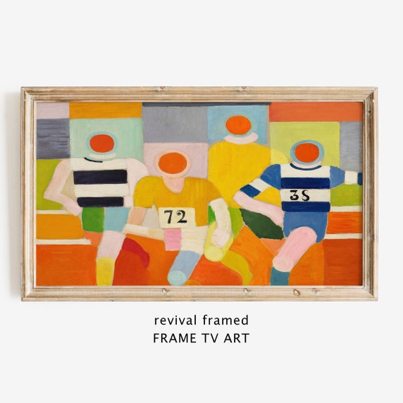 Frame Tv Art Abstract Lg Tv Art Vintage Oil Painting Soccer Sports Home Decor Mid Century Modern Large Art