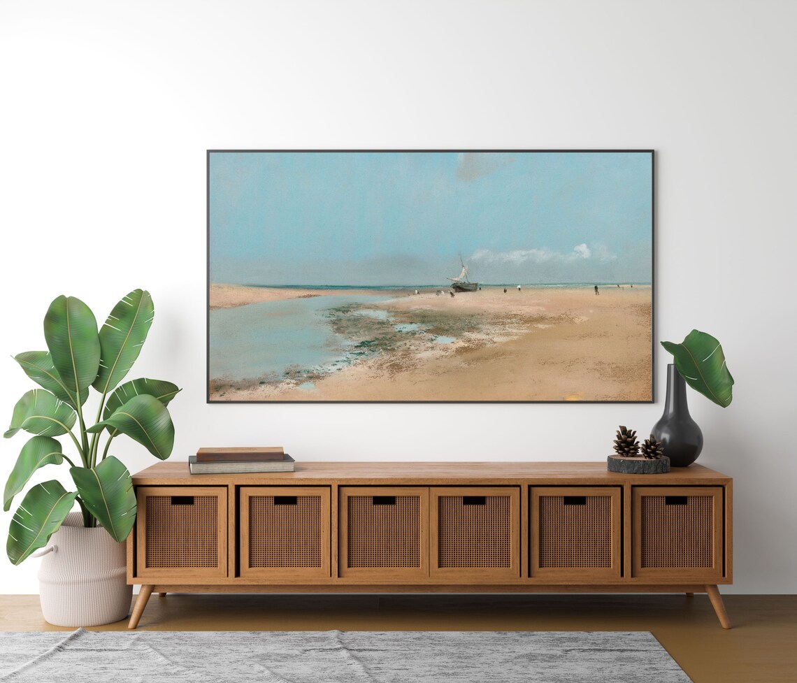 Serene Beach at Low Tide Vintage Coastal Landscape Pastel Art Poster - Image 2