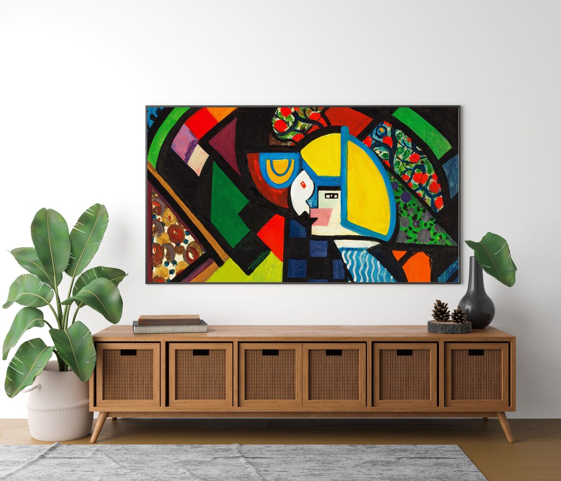 Bold Geometric Abstract Painting with Colorful Cubist Shapes Poster - Image 3
