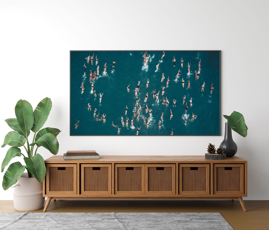 Aerial Swimmers Teal Ocean Photography People Swimming From Above Wall Art - Image 4