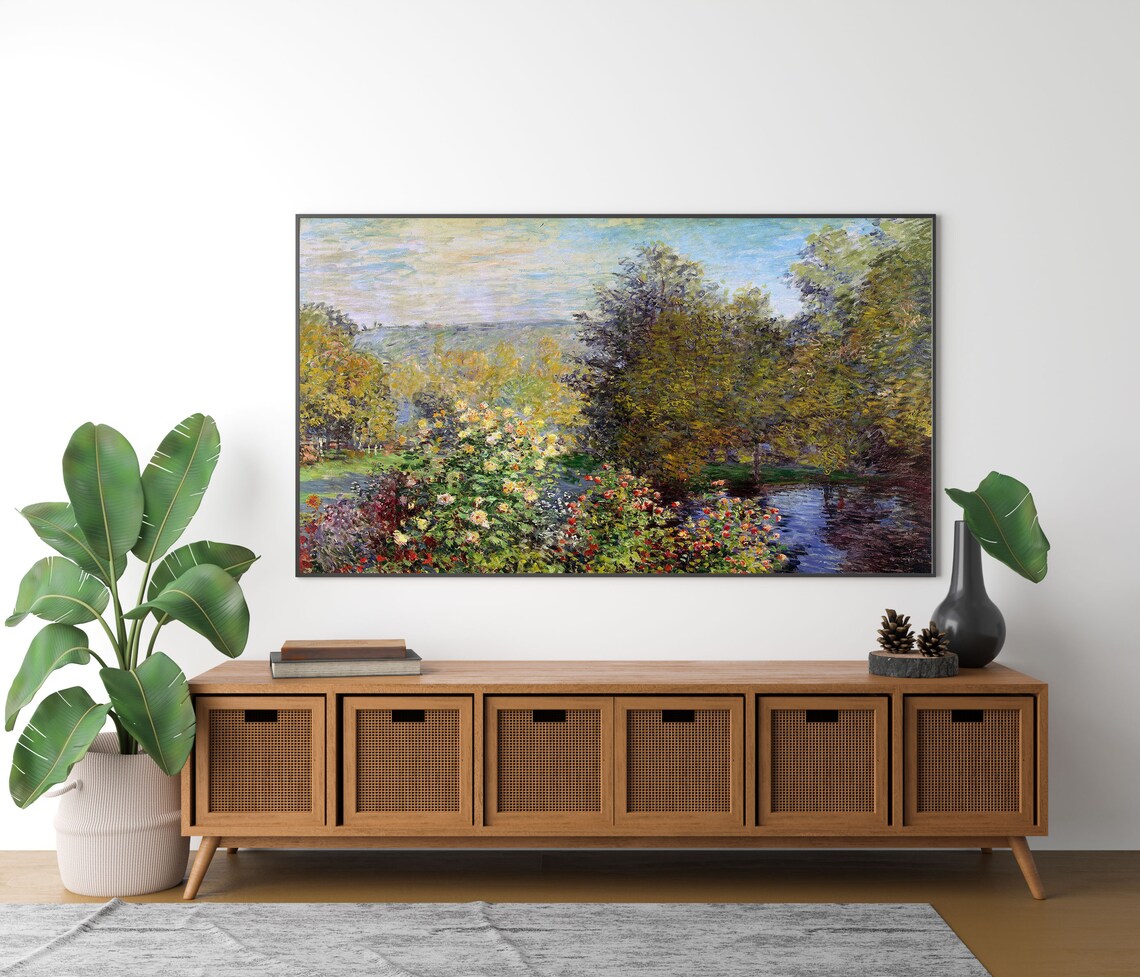Impressionist Summer Garden Painting Flowering Bushes by a Pond Poster - Image 4