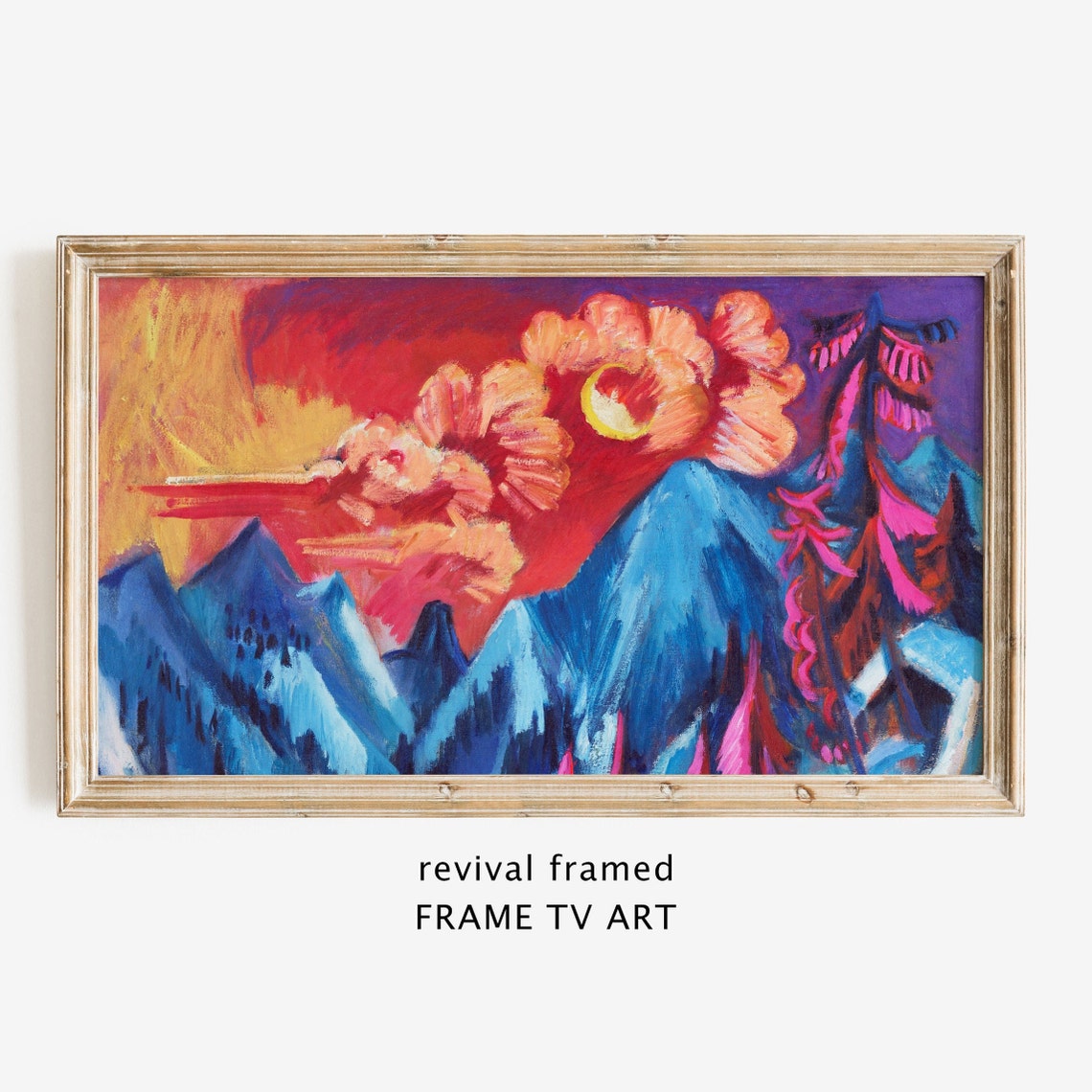 Fauvist Sunset Over Blue Mountains Red Sky Expressionist Poster