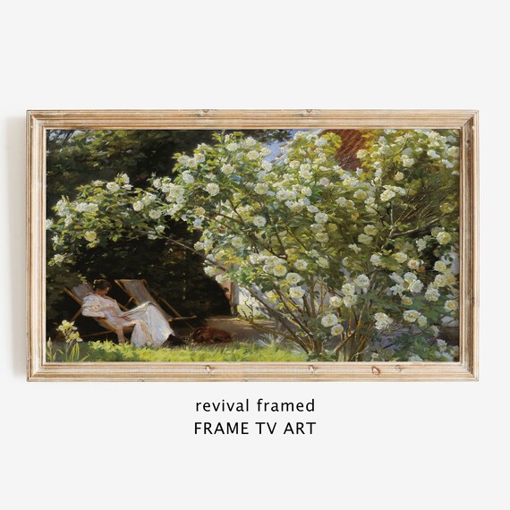 Krøyer Roses Woman Reading in White Rose Garden Danish Summer Style Wall Art
