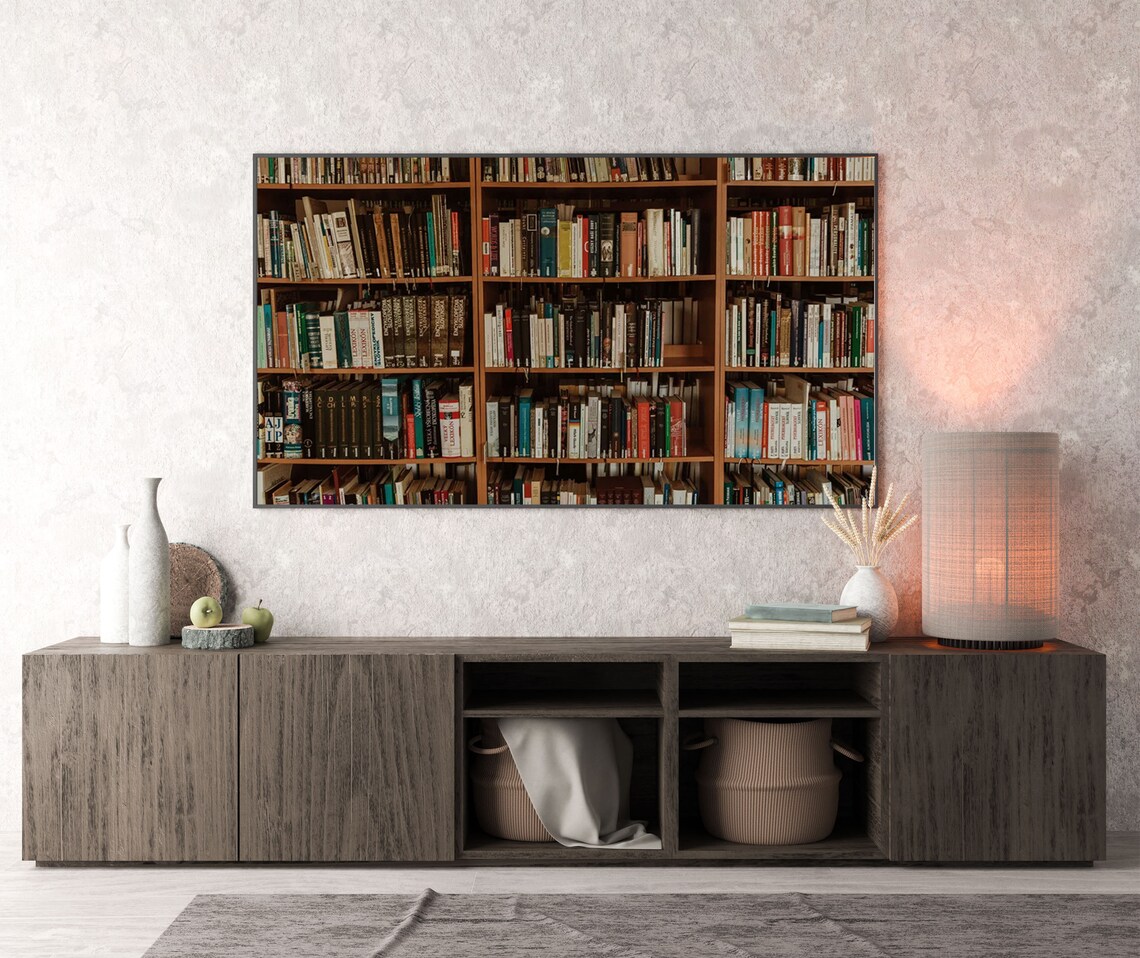 Cozy Library Bookshelves Photography Wall of Books Warm Reading Room Wall Art - Image 3