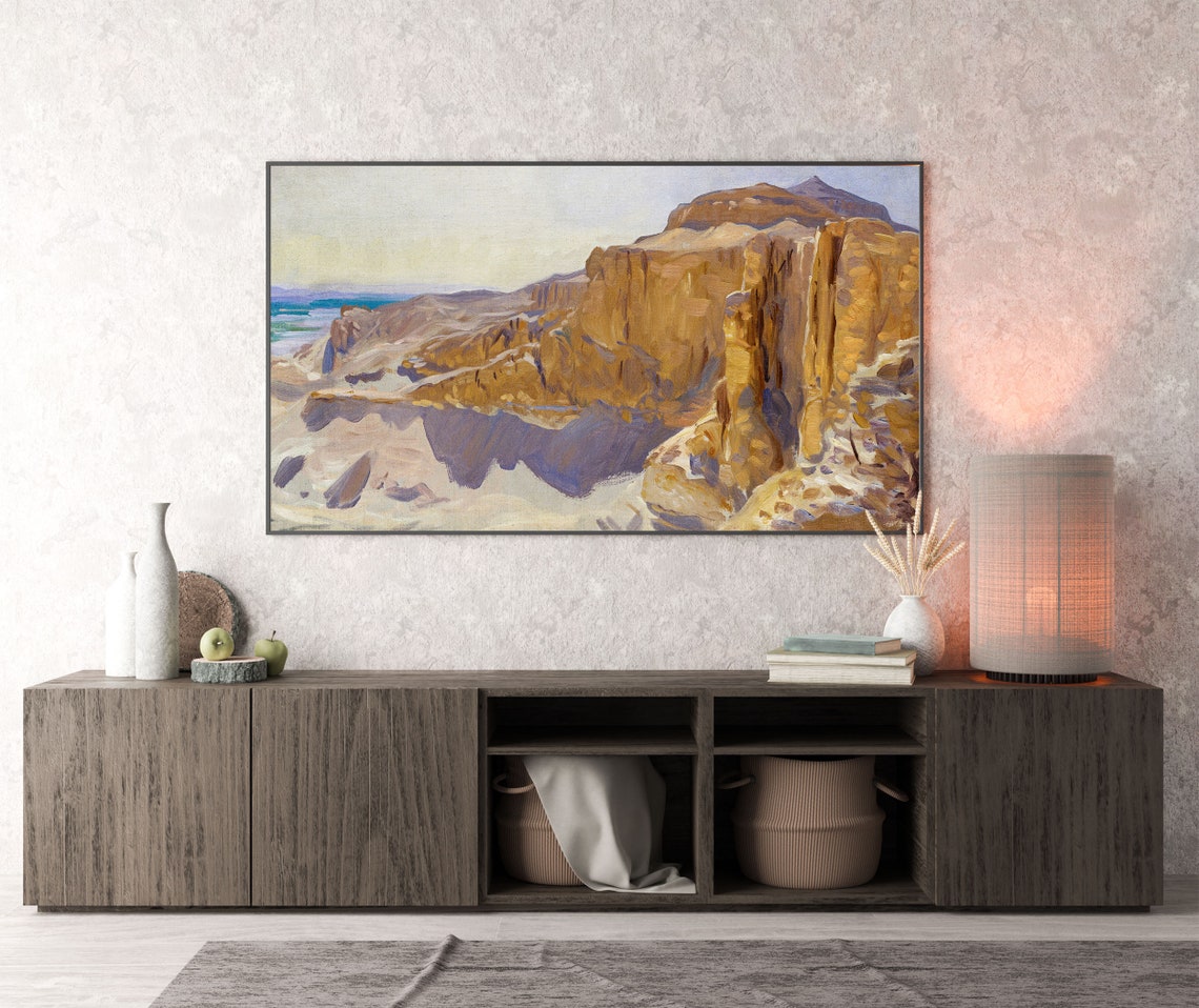 Golden Desert Canyon Ochre Cliffs Impressionist Landscape Poster - Image 2