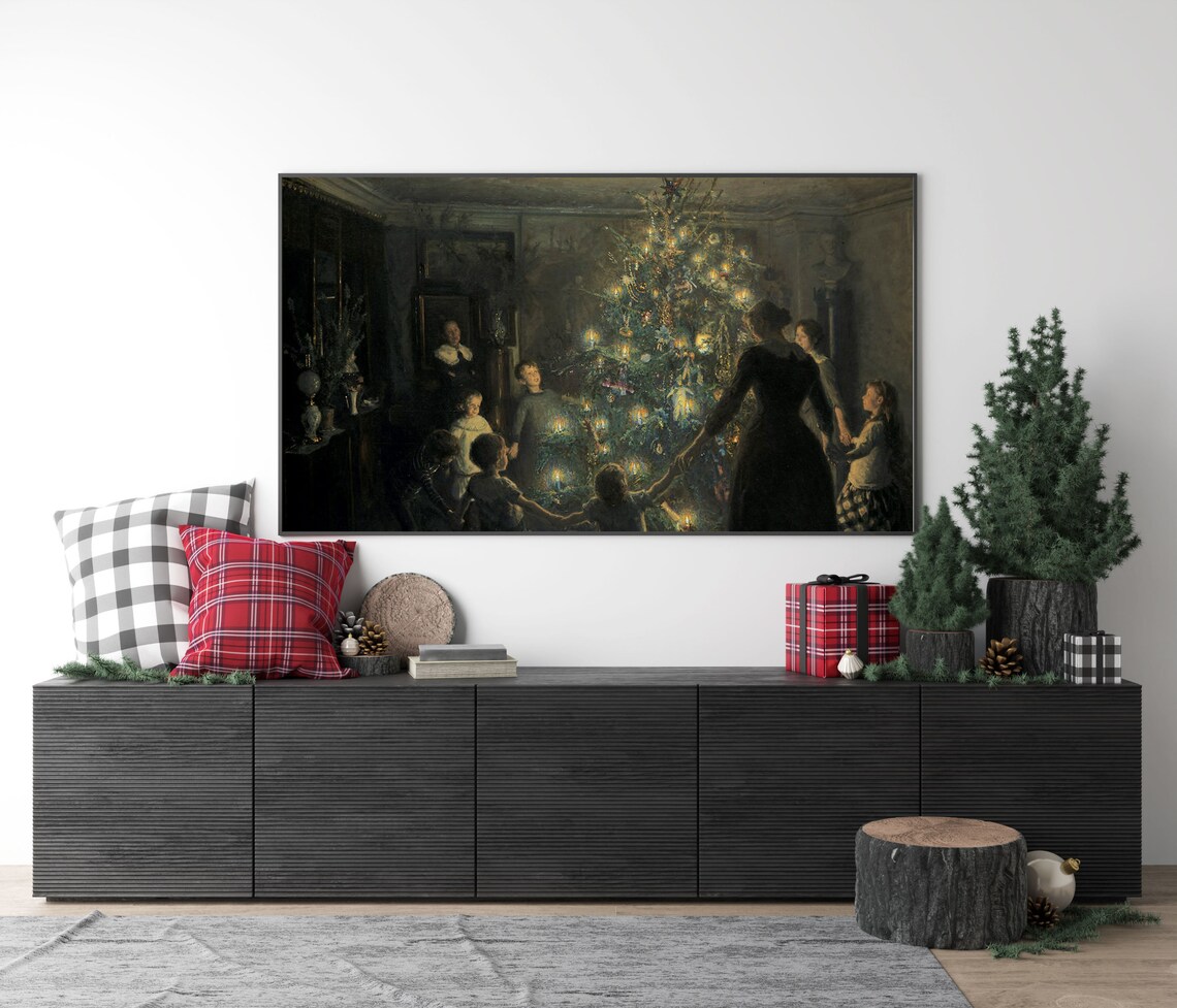 Candlelit Christmas Tree Family Gathering Vintage Holiday Art Poster - Image 2