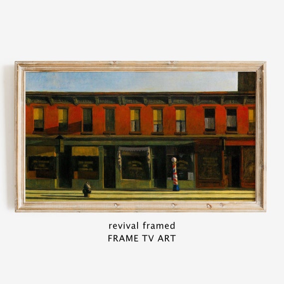 Frame Tv Edward Hopper Art Architecture Vintage Oil Painting Americana Small Town Art Tv Art Neutral Frame Tv Large Art