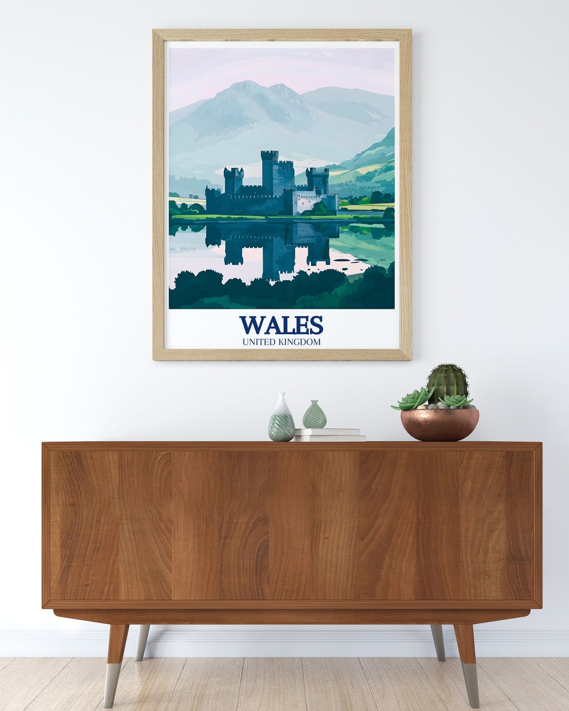 Wales Caernarfon Castle Menai Strait Reflection Travel Poster - Image 2