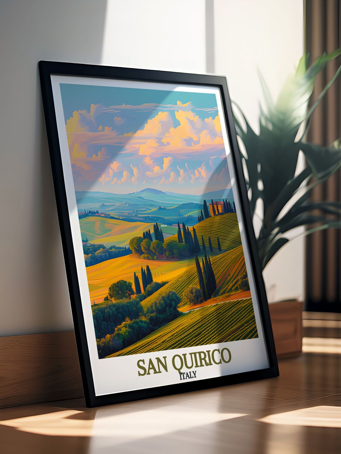 San Quirico Tuscan Hills Cypress Trees Golden Villa Travel Poster - Image 3