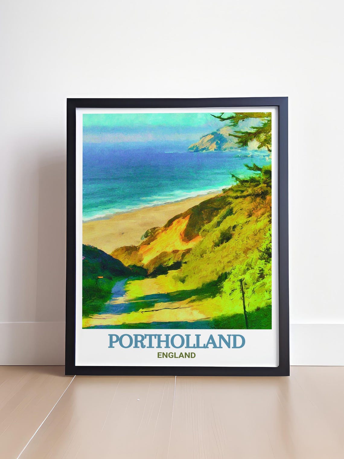 Portholland England Poster with Coastal Cliffs and Beach Watercolor - Image 4