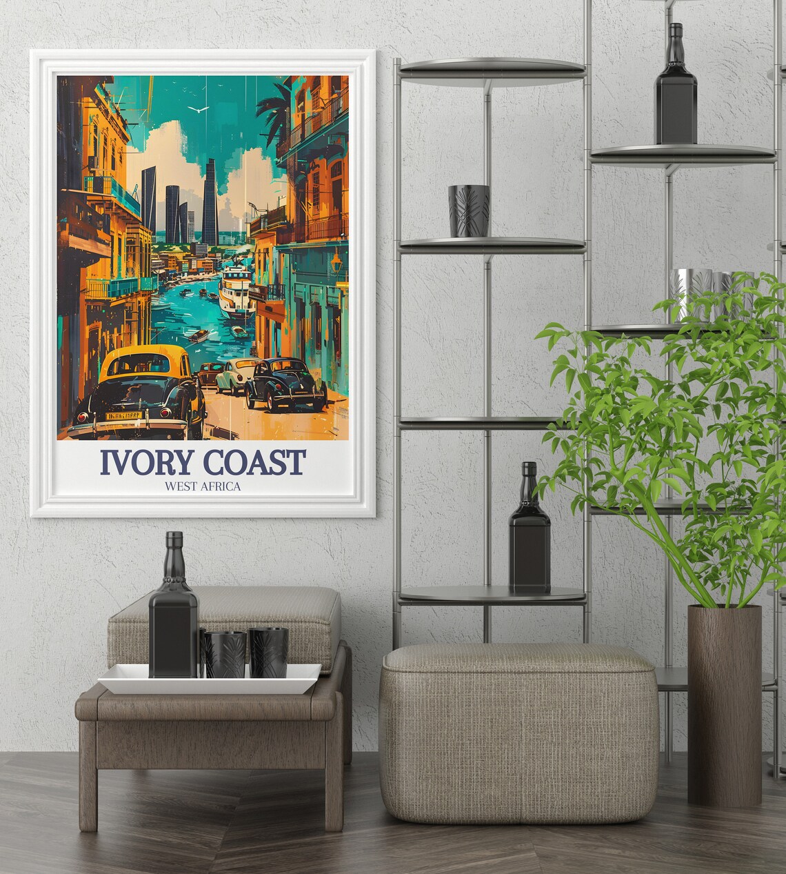 Ivory Coast Travel Poster, Abidjan Plateau District Skyline - Image 2