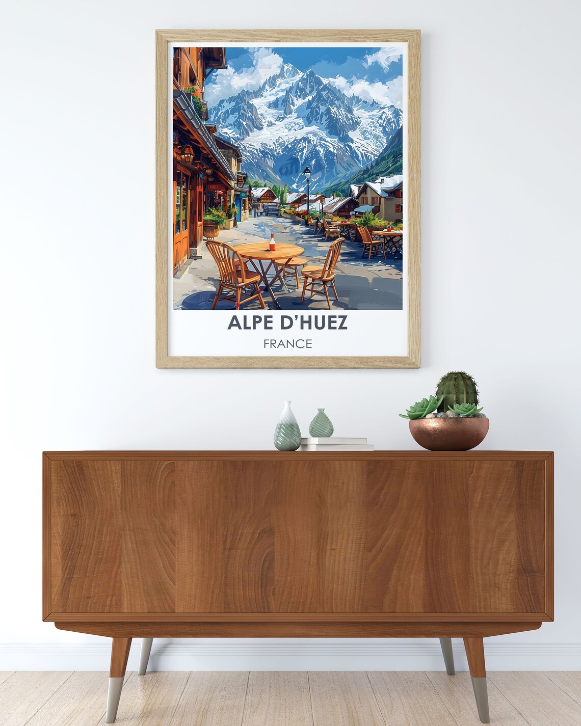 Alpe d'Huez France Alpine Village Cafe Street Summer Scene Poster - Image 2