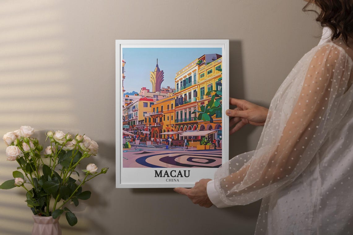 Macau China Senado Square Colorful Colonial Street Scene Poster - Image 2