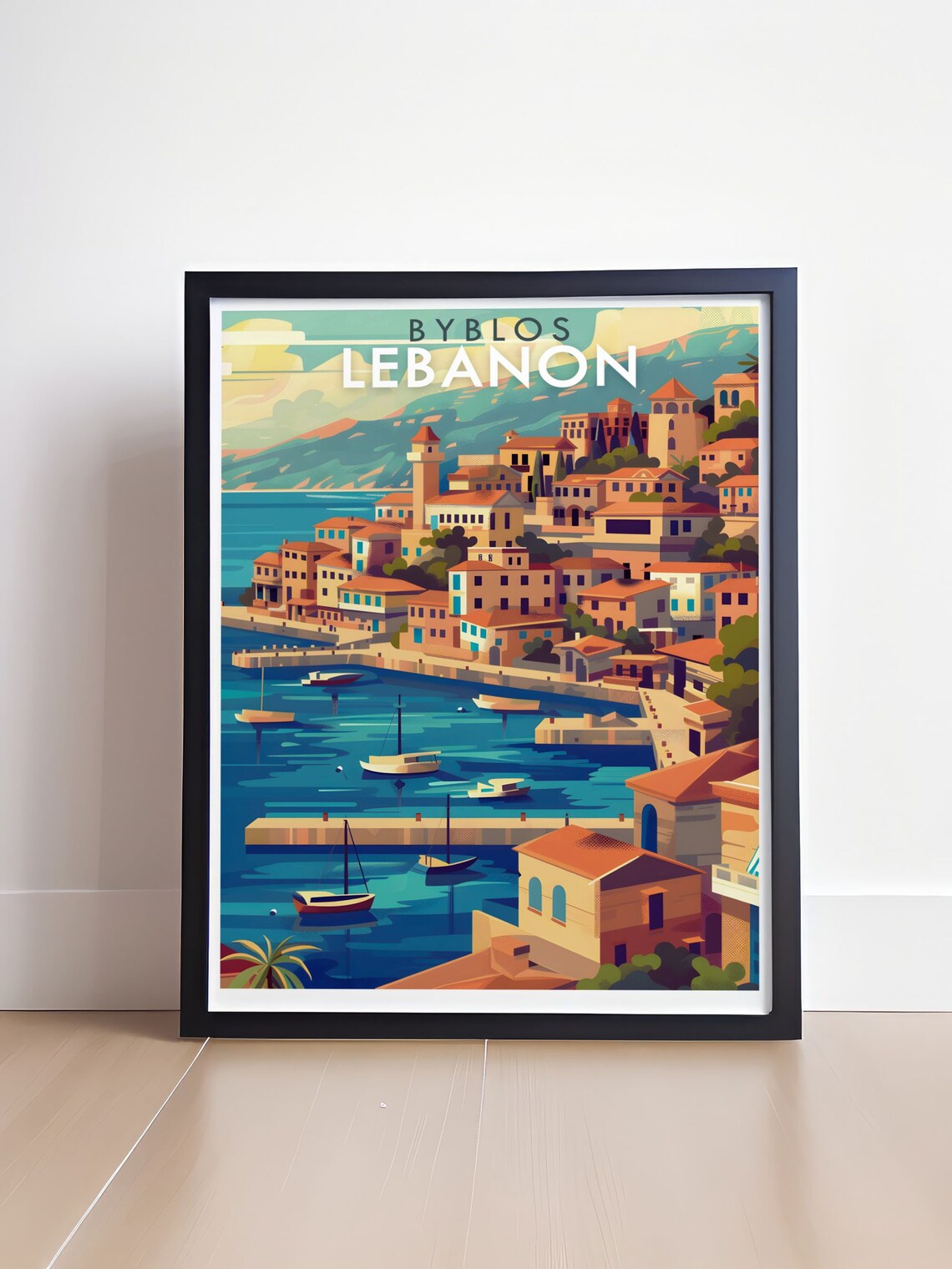 Byblos Lebanon Coastal Harbor Old Town Sunny Travel Art Poster - Image 4
