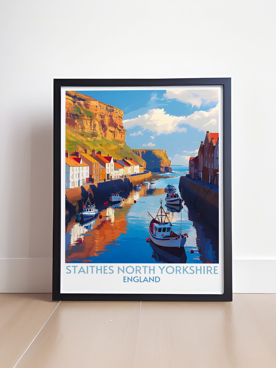 Staithes North Yorkshire Harbor Walls Golden Cliffs Travel Poster - Image 4