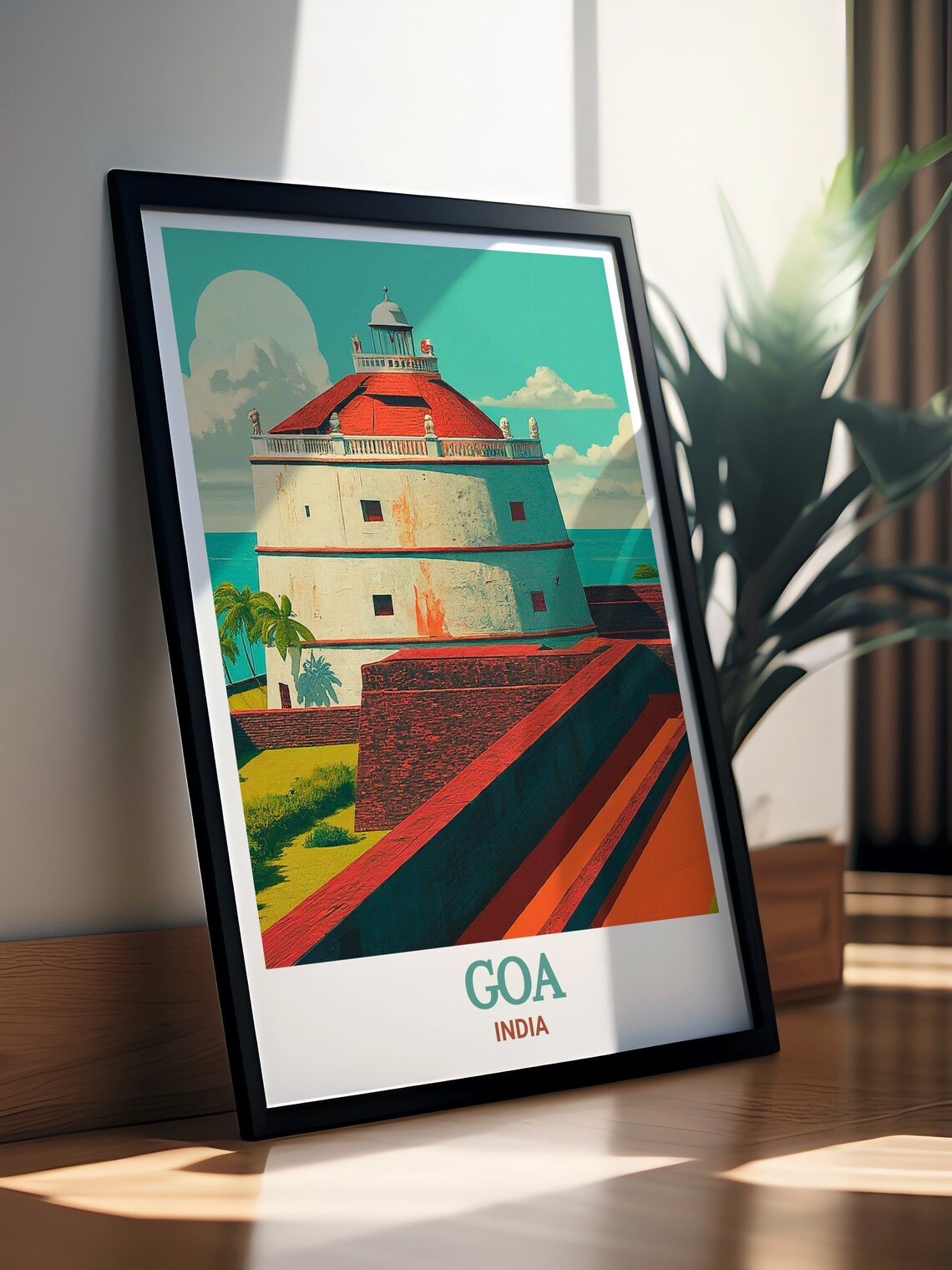 Goa India Fort Aguada Lighthouse Portuguese Fort Retro Travel Poster - Image 2