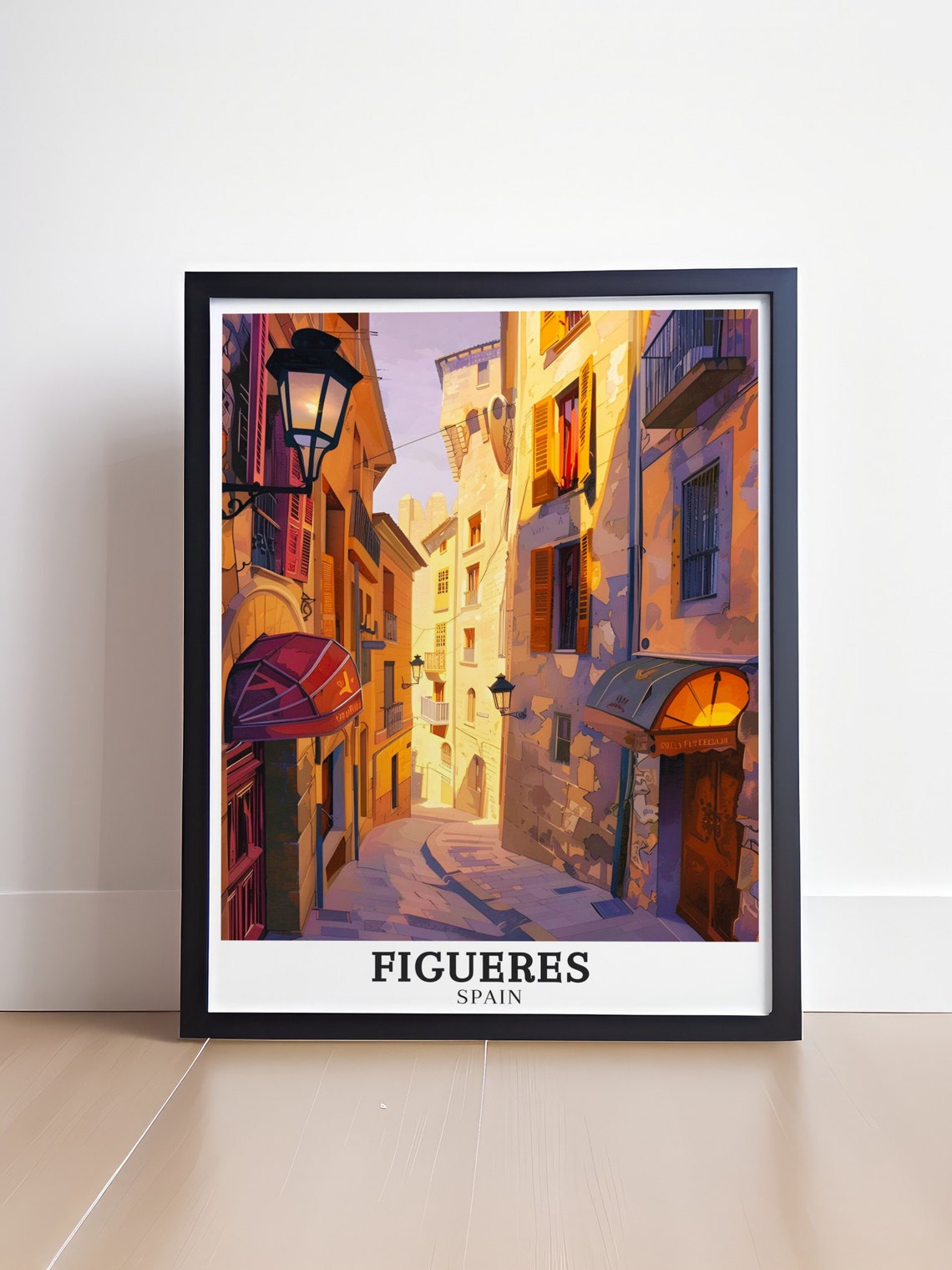 Figueres Spain Golden Hour Old Town Cobblestone Street Scene Poster - Image 4