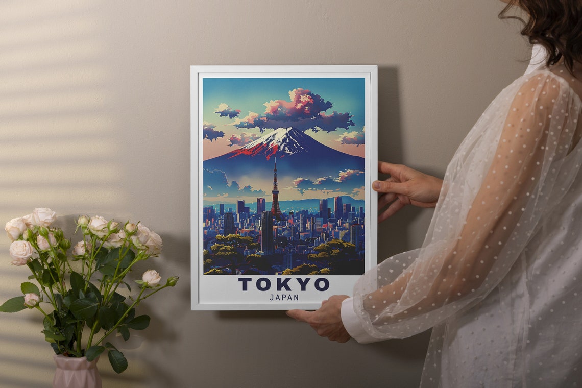 Tokyo Japan Snow Capped Mount Fuji Over The City Skyline Poster - Image 2