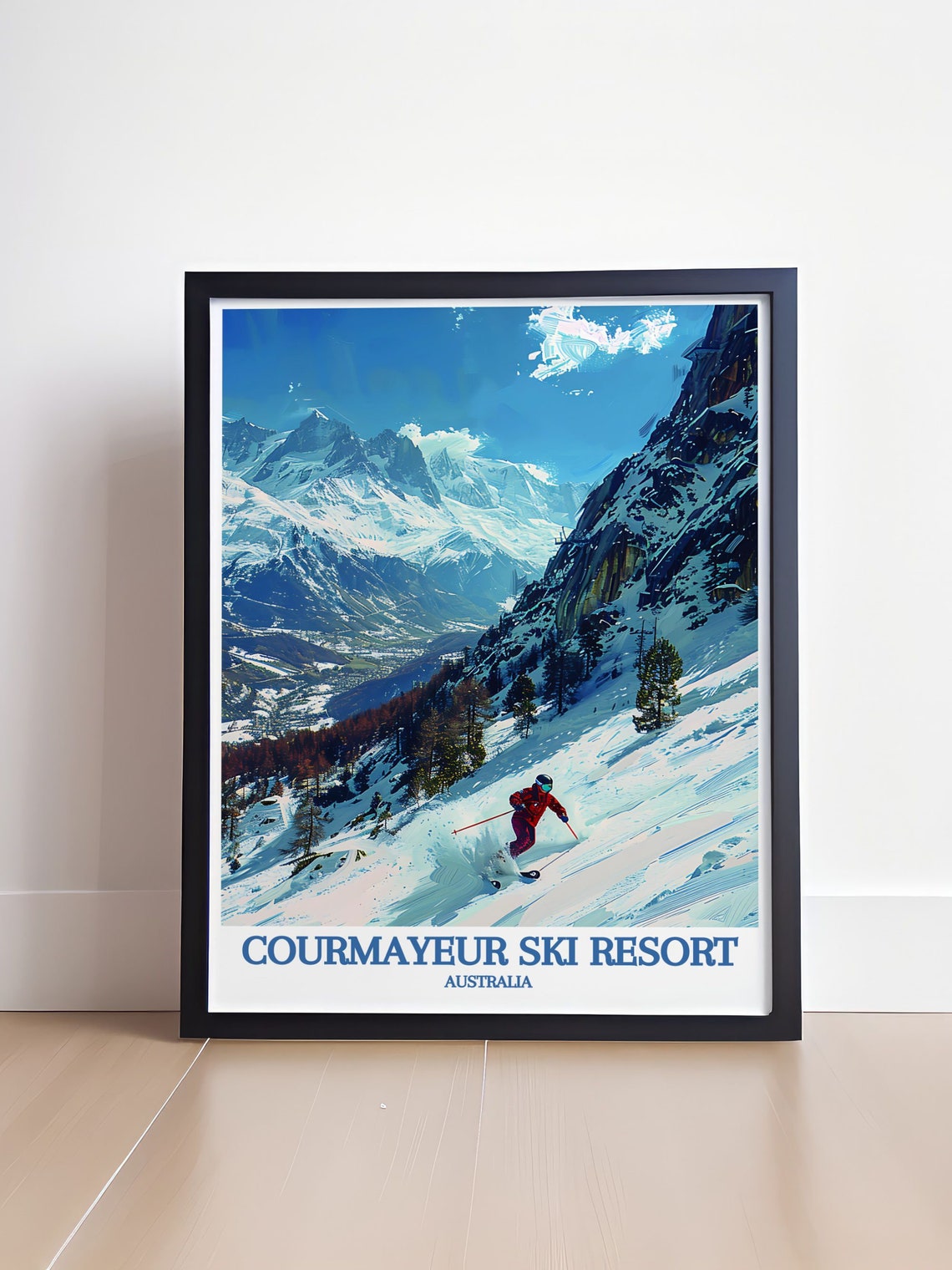 Courmayeur Ski Resort Australia Alpine Skier Snow Slope Scenic Poster - Image 4