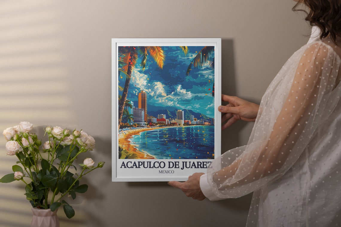 Acapulco Mexico Bay Sunny City Beach Palms Retro Travel Poster - Image 3